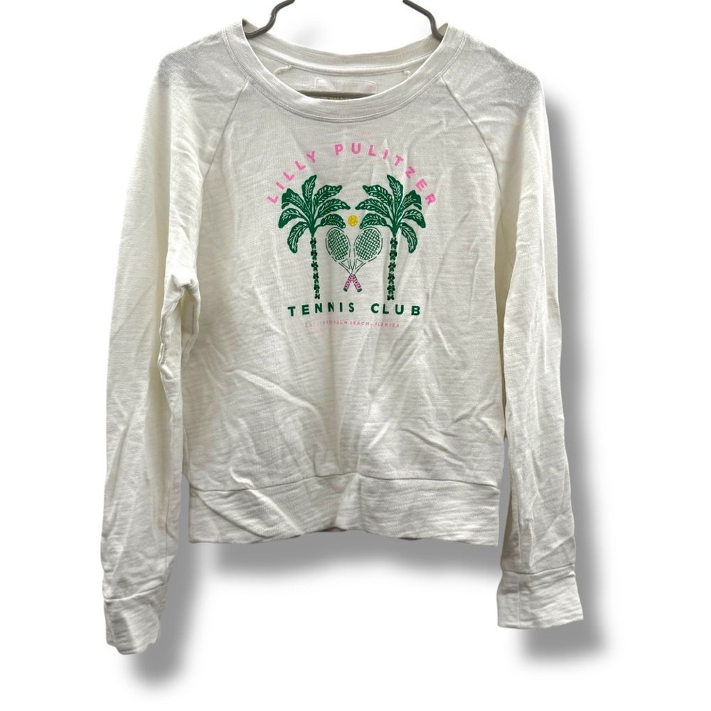 Lilly Pulitzer Tennis Club Sweatshirt Women’s Size Small White‎ Graphic Pullover